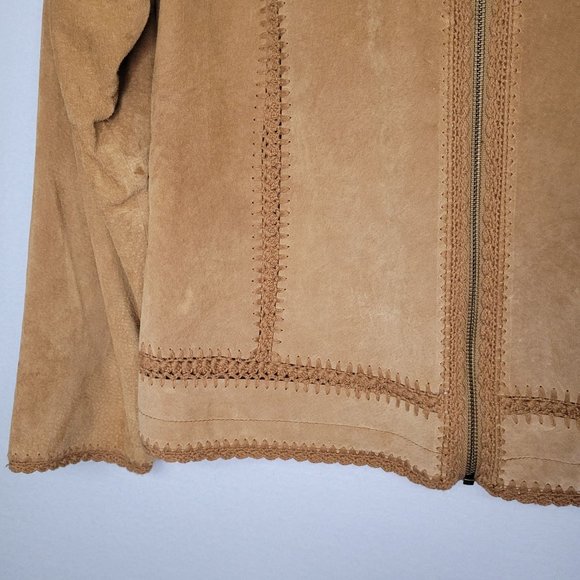 Cabelas Leather Patchwork Moto Jacket Brown Suede Small - Picture 3 of 10